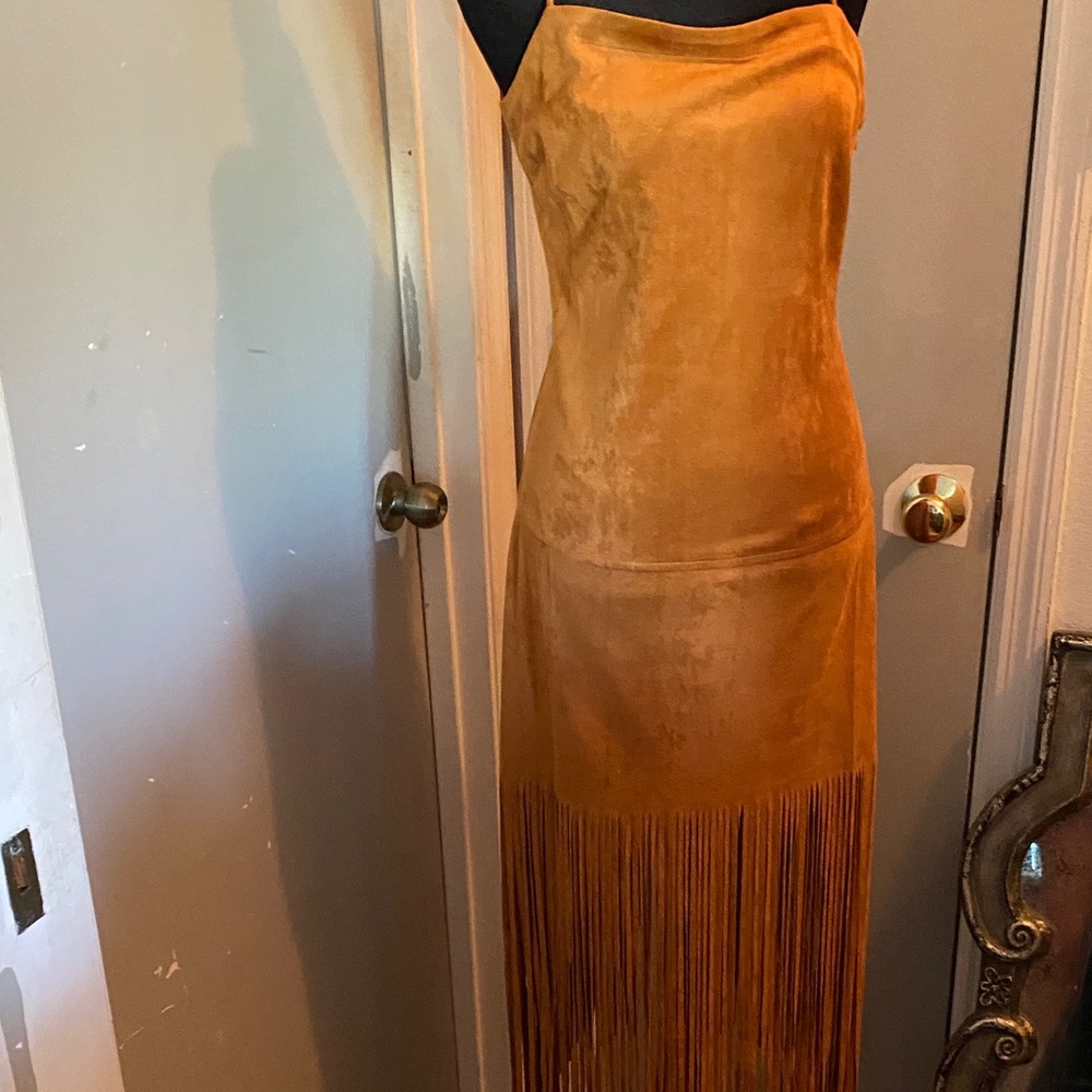 Sugarlips Strapless Tan Fringe Dress